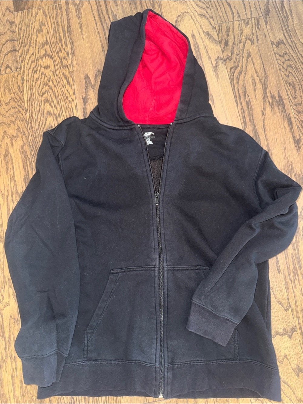 Kids Black Hoodie Jacket with Red Lining